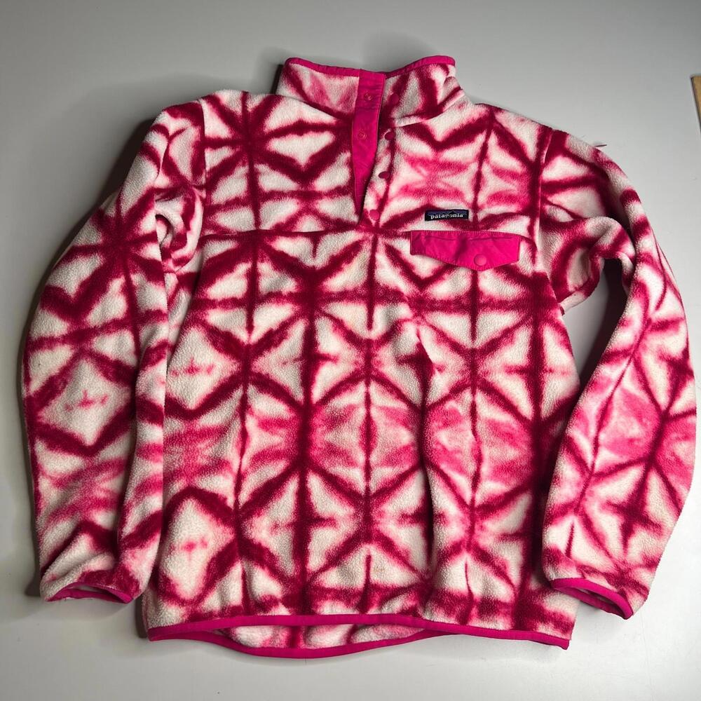 Patagonia Synchilla Snap-T Fleece Women’s XS Pink White Tie Dye Pullover